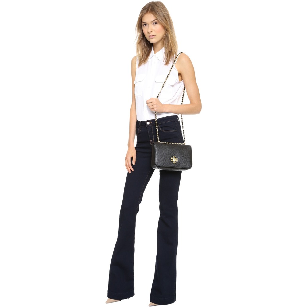 TORY BURCH Mercer Adjustable Shoulder Bag Black Pebbled Leather Gold Hardware - Picture 6 of 16